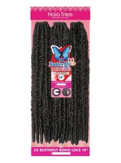 Janet Collection Nala Tress 3X BUTTERFLY BOHO LOCS Crochet Braid 18